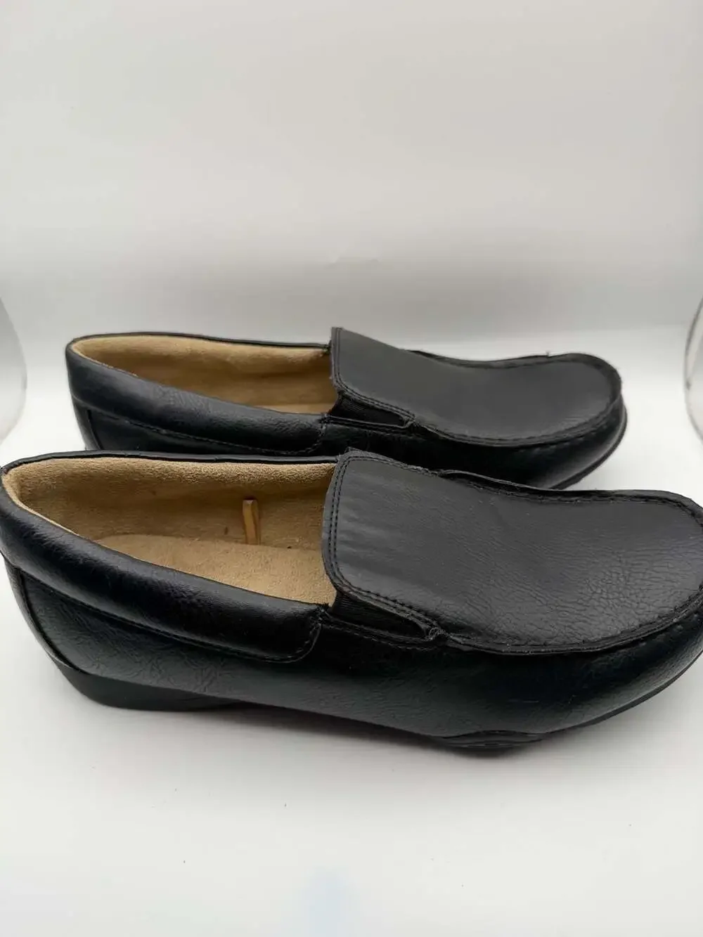 Boys Black Leather Loafers Size 6 Slip On Casual Dress Shoes